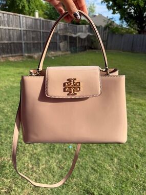 Tory Burch Blush Pink Leather Top-Handle Satchel with Gold Logo
